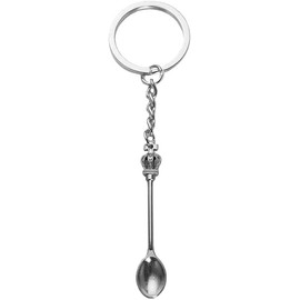 Rosojodg Silver Mini Crown Spoon Keychain, Key Ring Christmas Kitchen Spoon Crown Metal Key Chain Craft Jewelry Gift Keychain Men 57x9mm