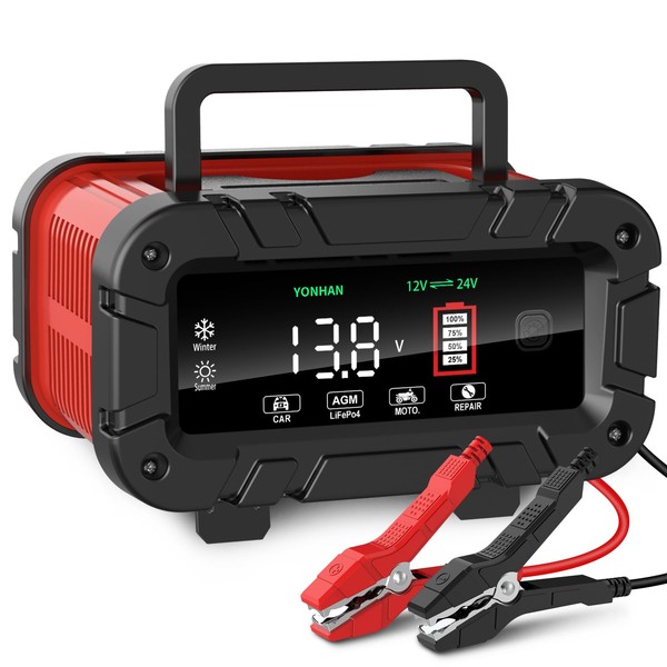 YONHAN YONHAN Battery Charger 0-10 Amp, Upgraded 12V/24V LiFePO4 Lead