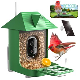 AI Smart Bird Feeder with 2K HD Camera, 1.8L Capacity, Built-in Solar Panel for Continuous Use, 2.4Ghz WiFi Birdhouse, Squirrel-Proof, Wireless Outdoor Camera with Real-Time Alerts - Bi rd Gift Set