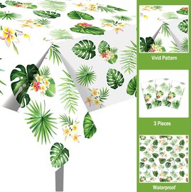 3 Pack Birthday Party Tablecloth Party Decorations, 51"x86" Outdoors Party Disposable Rectangle Table Covers Plastic Table Cloth for Children College High School Class of Party Supplies (Leaf)