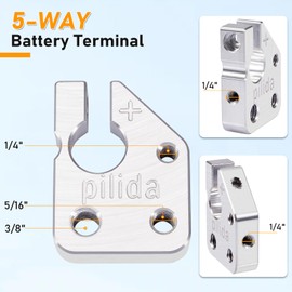 Battery Terminal Connectors,Multi Power Block,Positive & Negative(+/-),Applicable to SAE,5 Way Battery Terminal Clamps for Marine Car Boat RV and Vehicles, Aluminum 1Pair