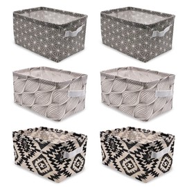 Pack of 6 Storage Baskets, Fabric Linen, Owelth Waterproof Storage Box with Handles, Foldable Storage Baskets, Storage Changing Table Organiser for Drawers, Toys, Cosmetics, Bathroom, 28 x 19 x 15 cm