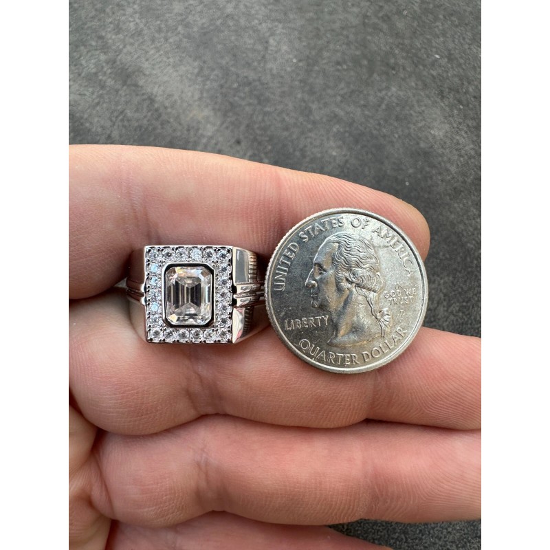 Harlembling Big 2.6ct Emerald Cut MOISSANITE Solitaire Mens Real Solid