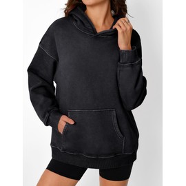 Trendy Queen Oversized Hoodies for Women Acid Wash Sweatshirt Cute Pullover Fall Winter Long Sleeve Shirts Black M