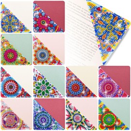 LINFANG 12 Pcs Diamond Painting Bookmark, DIY Corner Book Makers for Book Lovers, Diamond Art Beginners, Small Diamond Art Kits, Paint by Art Crafts Supplies Gift for Women Girls (Mandala)