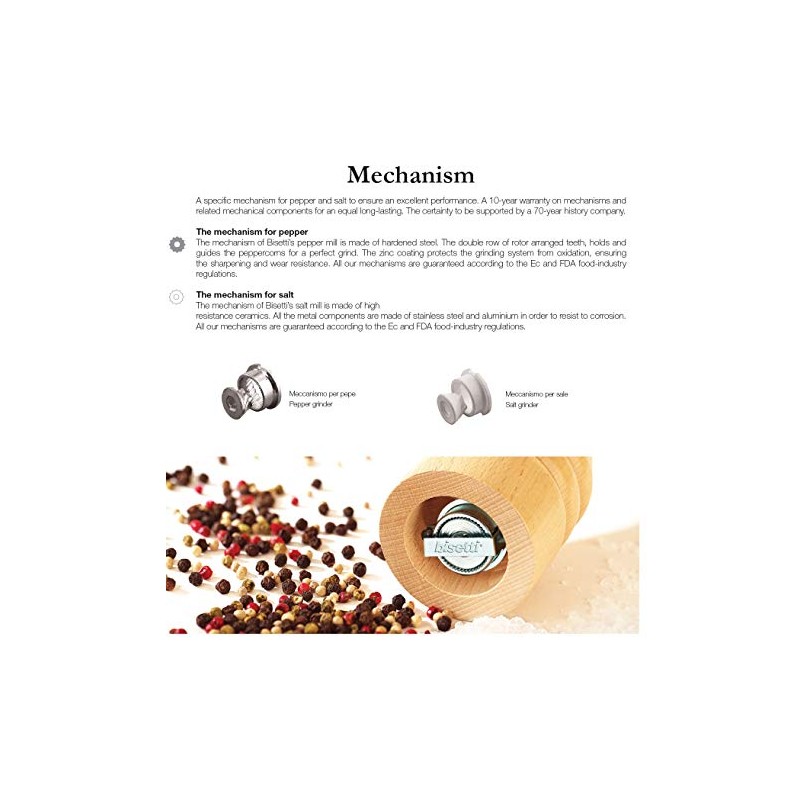 Bisetti Terni Adjustable Salt Mill Grinder, 7.5 Inch, Clear