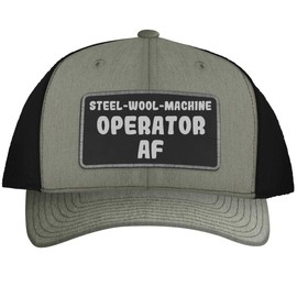 Steel-Wool-Machine Operator AF - Leather Black Patch Engraved Trucker Hat, Heather-Black, One Size