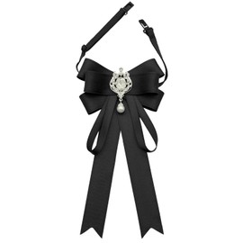 LJBFNN Bow Tie For Women, Pre-Tied Ribbon Tie Adjustable Bowtie with Rhinestone Girl Bow Ties for Uniform Blouse Shirt Dress