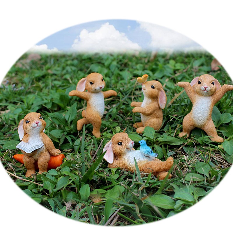 5pcs Bunny Figurines Cute Style Resin Material Decorative DIY Micro