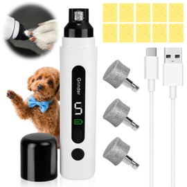 Dog Nail Grinder - Quiet Grinder with LED Light & 5 Speed, Dog Nail Trimmer with 3 Replacement Heads & Anti-Splash Sponge for Small Medium Large Dogs, Rechargeable Clipper for Pet Claw Easy Grooming