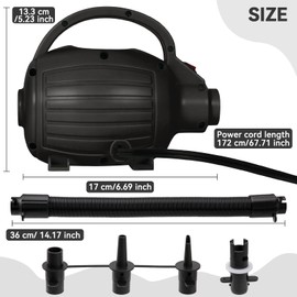 FBSPORT Air Pump for Inflatable Mat Black, Electric Air Pump 600W with 4 Nozzles, Portable and Fast Inflation AC110-120V, Suitable for Air Mat Float Dock Inflatable Beds