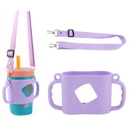 Sippy Cup Handles,Silicone Bottle Sleeve Compatible With Owala, Zak 12 &15 oz Kids Tumbler,Wide-Neck,Fit for Diameter 3.15-3.55 inch Bottle-1 Pack (Purple)