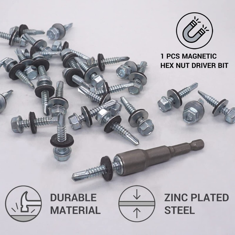 SKIR'CO (Pack of 30) Zinc Plated Roofing Screws 6.3 x