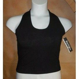 Body Wrappers  Body Wrappers 1511 Black Halter Crop Top Cotton Spandex Ladies Large Shelf Bra