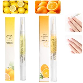 2PCS Cuticle Oil Pens for Nail Care,Cuticle Revitalizer Oil Pen with Soft Brush,Cuticle Oil to Prevent Nail Cracking and Dry (Orange & Lemon Flavor)
