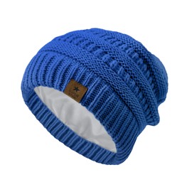 Zando Toddler Satin Lined Winter Hat Kids Knitted Beanie Silk Lined Beanies Cap Warm Winter Hats for Boys Girls Hats Soft Baby Boy Beanie Winter Hat for Toddlers Blue 3-8 Years