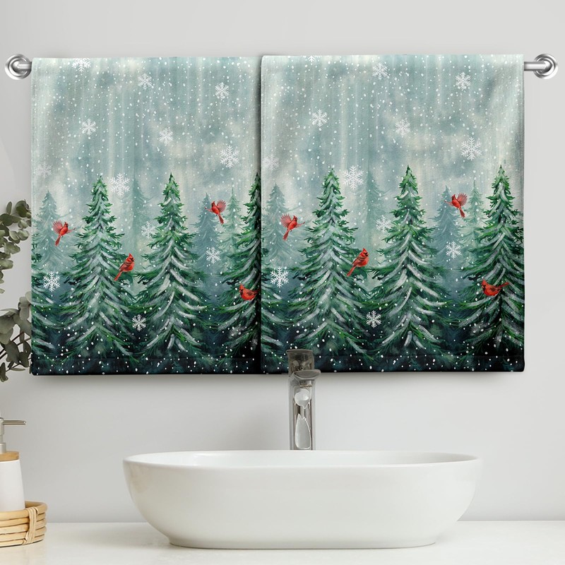 Cneztholim Winter Forest Hand Towels for Bathroom Pine Tree Cardinal