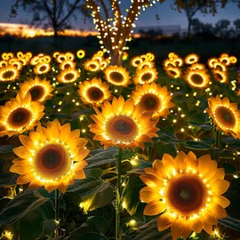 Solar Garden Lights, 3 Pack Solar Flowers Outdoor Waterproof with 9 Sunflower Lights, Solar Lights for Outside Garden Decor, Outdoor Solar Lights for Yard Lights, Solar Flower Lights Backyard Decor