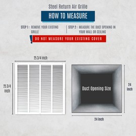 Fits 24x24 Duct Opening | Steel Return Air Grille by Handua | Vent Cover Grill for Sidewall and Ceiling | White | HVAC Cold Air Intake Grille | Outer Dimensions: 25.75"W X 25.75"H