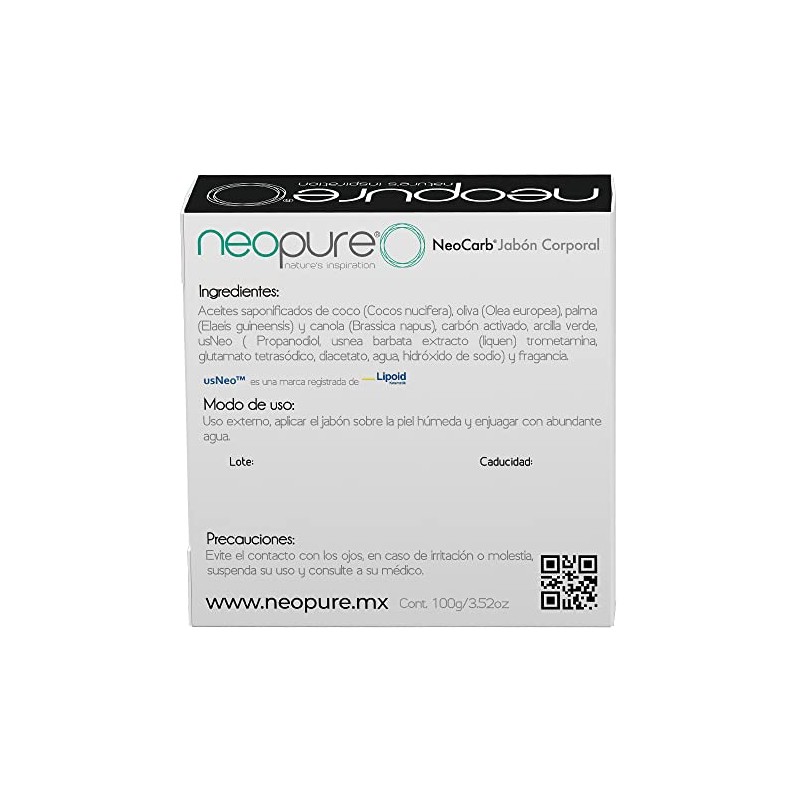 Jabón neopure® Carbón Activado + usNeo Barra 100 G