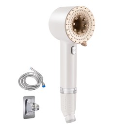 Shower Head with Hose, High Pressure Hand Shower with Hose 1.5 m + No-Punch Stand, 3 Jet Types, Hand Shower, Anti-Lime, Filter Shower Head, White