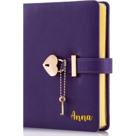 Poshieca Heart Shaped Lock Diary with Key PU Leather Cover Journal Personal Organizers Secret Notebook for Girls & Women B6 Size 5.3x7inch (Purple Diary With Name Print)