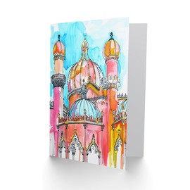 Artery8 Greeting Card Colourful Brighton Royal Pavilion Watercolour Blank For Him Or Her Art Birthday Card