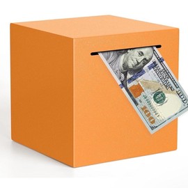 Piggy  for Adults Must Break to Open, Stainless Steel  Saving Box Purple Glitter Palm Size 4.75in money bank money saving - Color: Orange