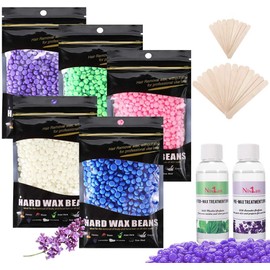 Hair Removal Wax Beads, Nivlan Premium Wax Hair Removal Set with 5 Bags of Wax Beads and 30 Wooden Sticks for Brazilian, Bikini, Armpit, Legs, Face, Large Refill Beads for Wax Warmers at Home