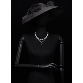 Two-Strand Pearl Necklace, Statement Necklace Elegant Layered Pearl Chains with 18K Gold-Plated Oval Charm