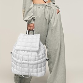 LJMBOEN Quilted Backpack Purse for Women Lightweight Puffer Hiker Pack Drawstring Padding Travel Gym Bag Daily Dayp ﻿ (White)