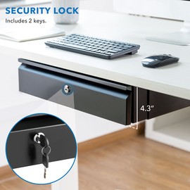 Mount-It! Under Desk Pull-Out Drawer with Lock and 2 Keys Included | Office Storage Organizer | Mounts to Desktops Tables and Workbenches Over 0.71 Inches Thick | Matte Black