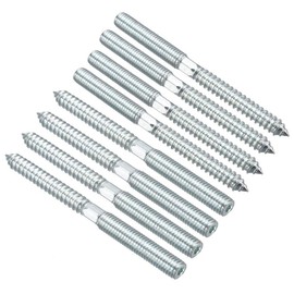 TOP-VIGOR 8Pcs M10x120mm Double Headed Bolts Self Tapping Screw, Double Ended Dowel Screws, Screw Dowels Hanger, Threaded Lag Wood Screws and Machine Bolts for Wood Joint Furniture