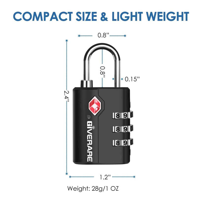 2 Pack TSA Approved Travel Luggage Locks, Suitcase Combination Lock,
