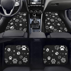 YINGQIGUAN Paw Print Car Floor Mats Carpet Universal Abstract Dog Footprints Grey White Paws and Stars Floor Mats for Cars Vehicle Front Rear Foot Rugs Cute Animal Claws Car Accessories for Trucks