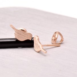 925 Sterling Silver Rose Gold Plated Little Birds Earrings Studs, Screw Backs