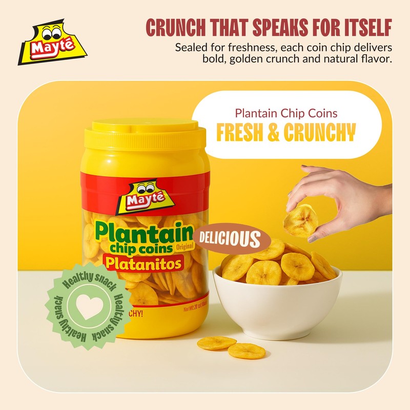 Mayté Plantain Chip Coins – Original Flavor, 20 oz Jar