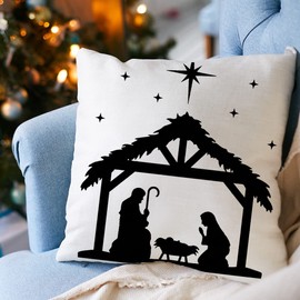 Ogiselestyle Christmas Oh Holy Night Nativity Throw Pillow Covers, 18 x 18 Inch Jesus Winter Holiday Cushion Case Decoration for Sofa Couch