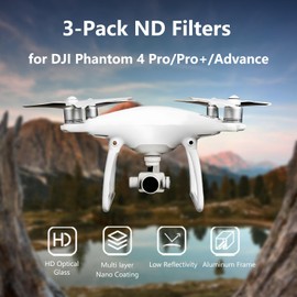 LENSKINS 3 Pack ND4/ND8/ND16 Filter Kits for DJI Phantom 4 Pro/Advanced, Japanese AGC Optics,Weather-sealed,Ultra Slim, Multi-Resistant Coated Neutral Density with Storage Case& Lens Cloth