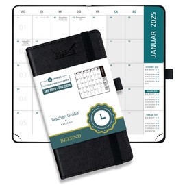 BEZEND 2 Year Monthly Pocket Diary 2025/2026 Small 16.8 x 9.4 cm - 1 Month on 2 Pages, 96 Pages, PU Leather Hardcover - Monthly Planner from Jan 2025 to Dec 2026 in German, Black