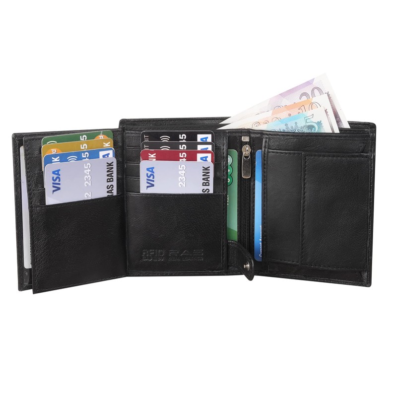 RAS WALLETS Mens RFID Blocking Soft Leather Trifold Purse Credit
