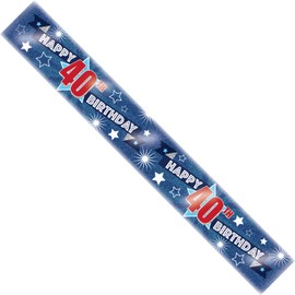 Age 40 Birthday Banner Blue And Silver Holographic Recyclable 40th Birthday Party Banner