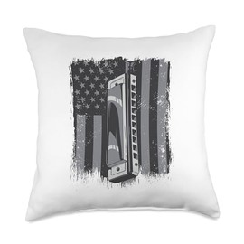 Chromatic Harmonica Accessories Set Beginner Gifts American Flag Harmonicist Mouth Harp Harmonica Throw Pillow, 18x18, Multicolor