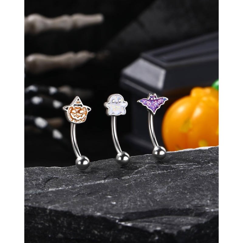 Agrewd 3PCS Halloween Rook Earrings 16G Silver Rook Eyebrow Jewelry