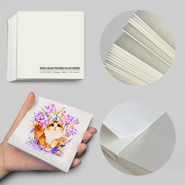 Tearable Square 3.9X3.9 300gsm Portable Fine Textures Watercolor Paper Pad Journal 40pgs (20 Sheets) Travel Size for Calligrapher Watercolour Sketch Book Notebook. White 1pc
