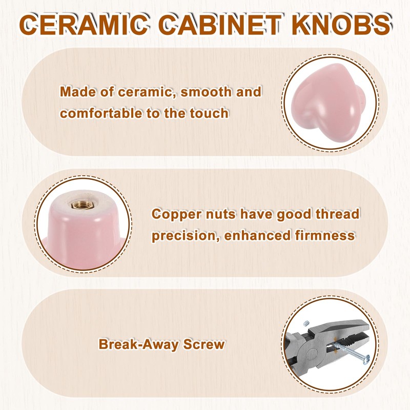 sourcing map Ceramic Cabinet Knobs, 10 Pcs Light Pink Heart