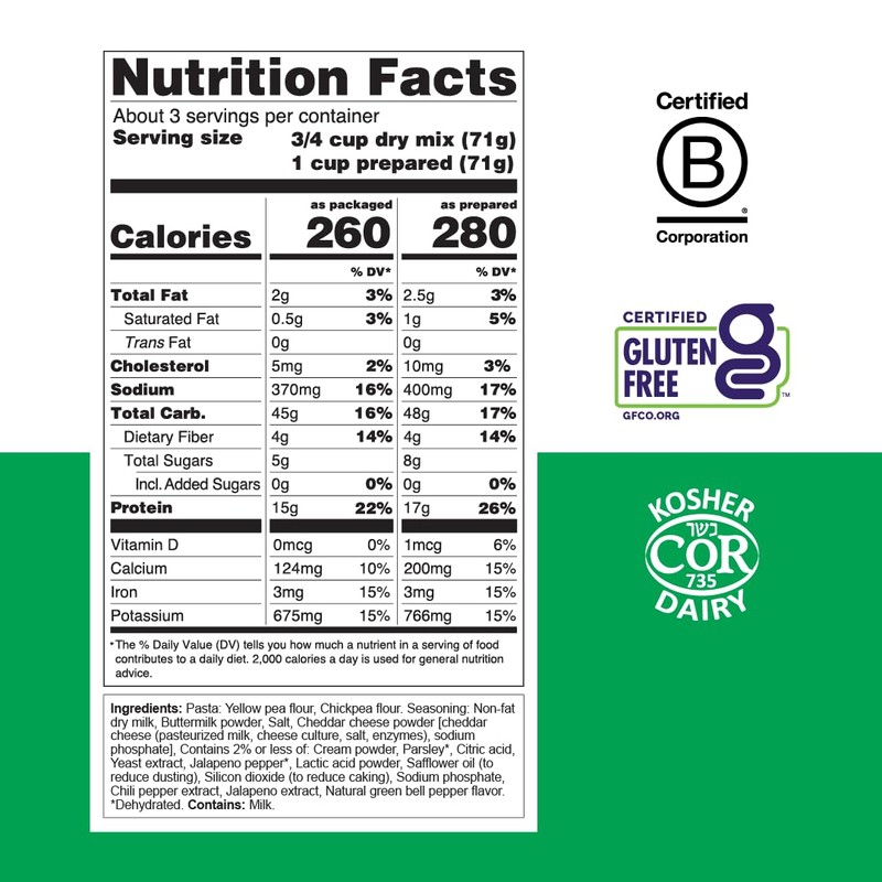 Chickapea One Pot Chickpea Pasta - White Cheddar with Jalapeno