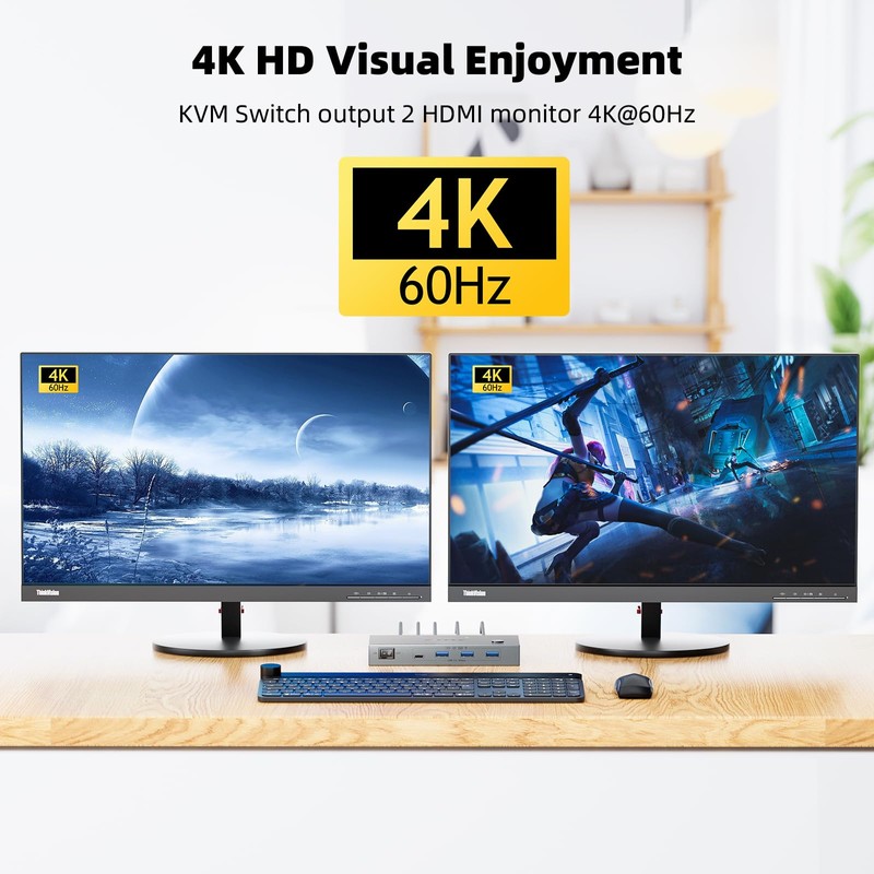 KCEVE KVM Switch 2 Monitors 2 Computers USB C