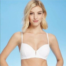 Shade & Shore Bikini Bra Top Women's Lined 36B White V-Wire Textured Adjustible