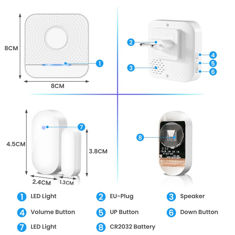 Door window sensor bell, white